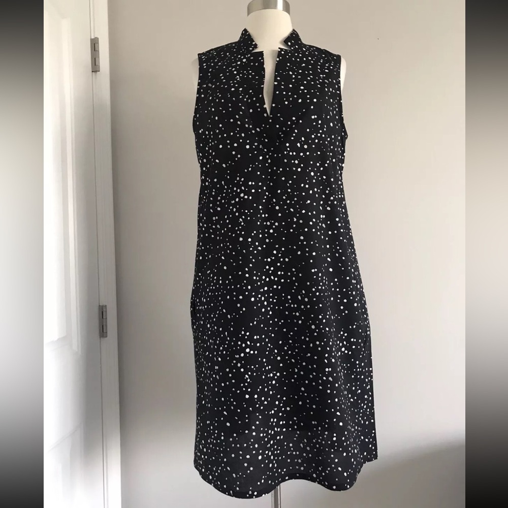 EILEEN FISHER 100% ORGANIC COTTON POLKA DOT SLEEVELESS DRESS/POCKETS SIZE XXS
